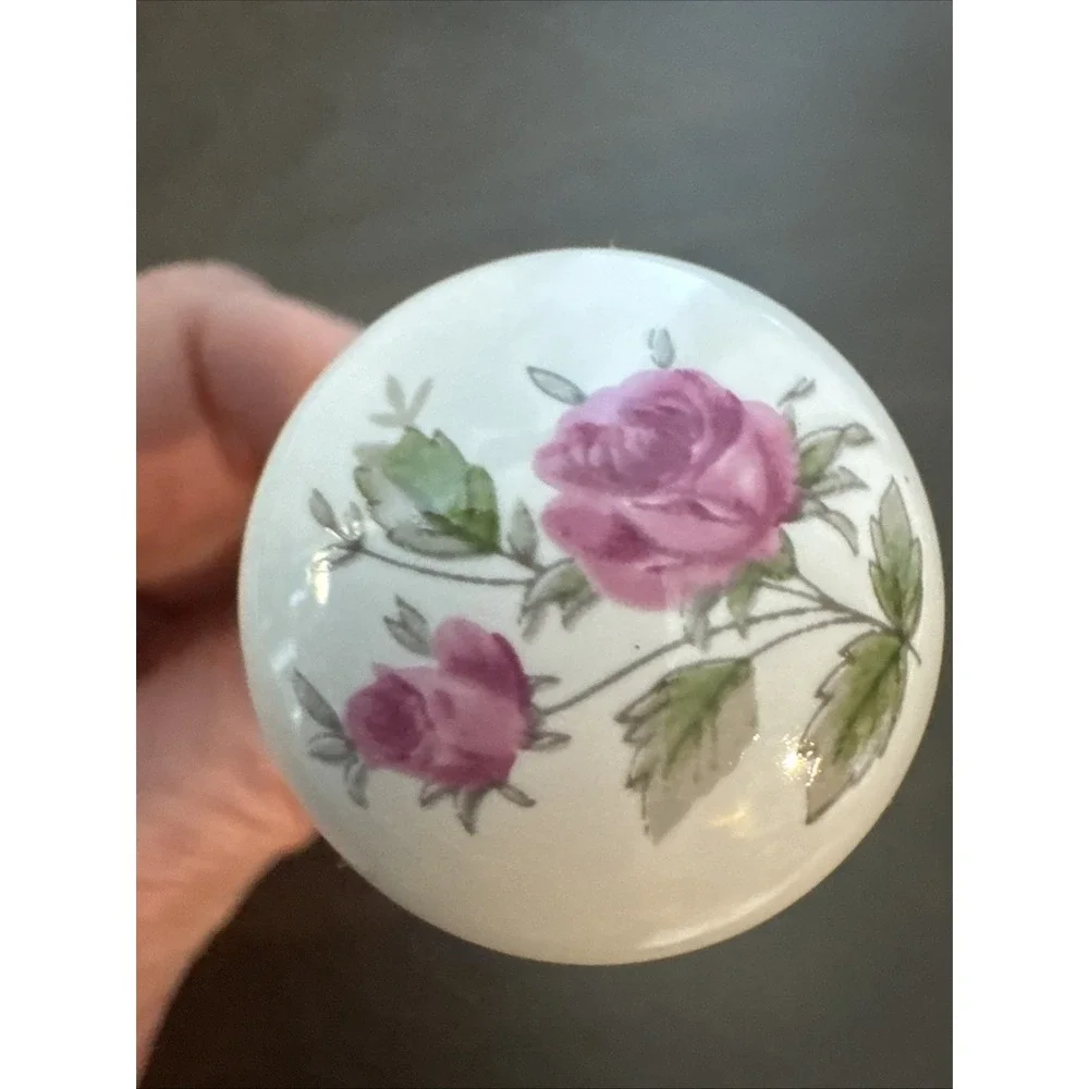 3 Belwith Wildflowers Round Drawer Pull White Porcelain Pink Flowers